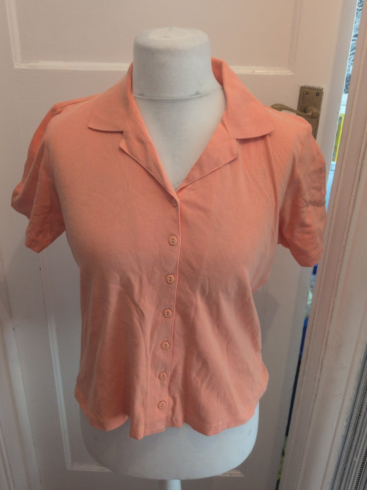 BHS 14 Coral Orange Buttoned Collared Short Sleeve Blouse