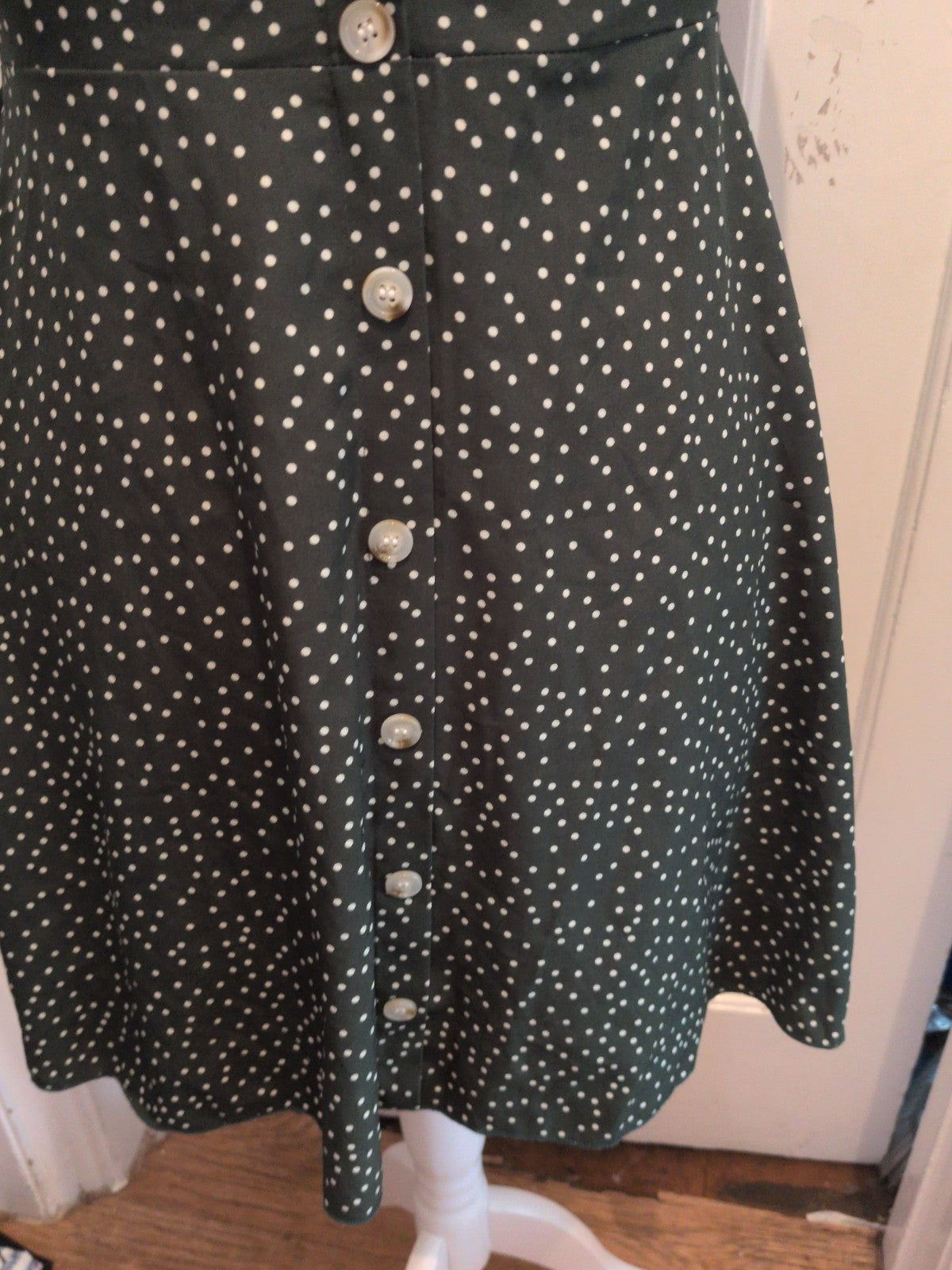 Shein Medium Green And White Spotty Short Sleeve Short Dress