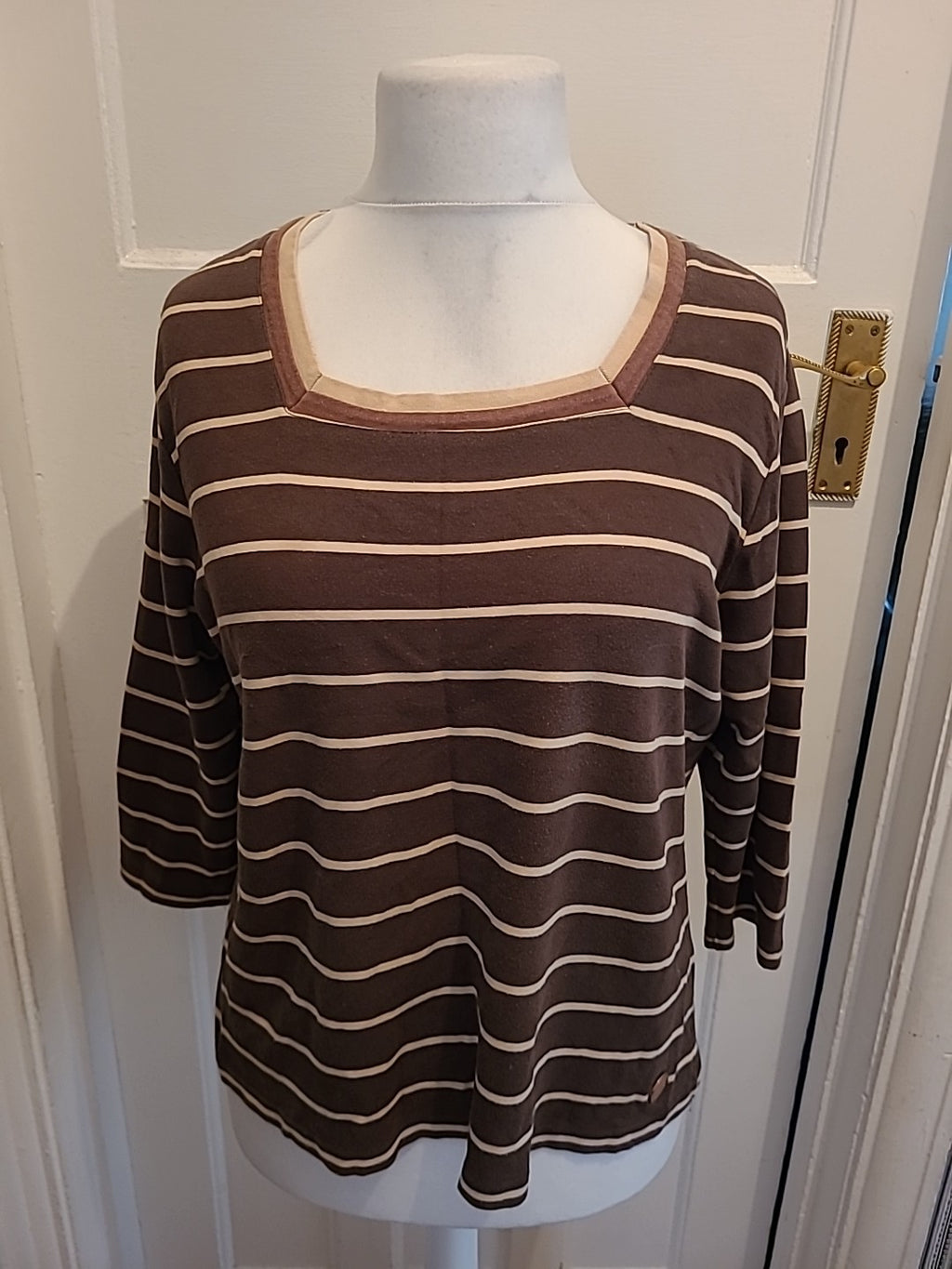 Ladies Dash Size 20 Brown And Beige Striped Tshirt