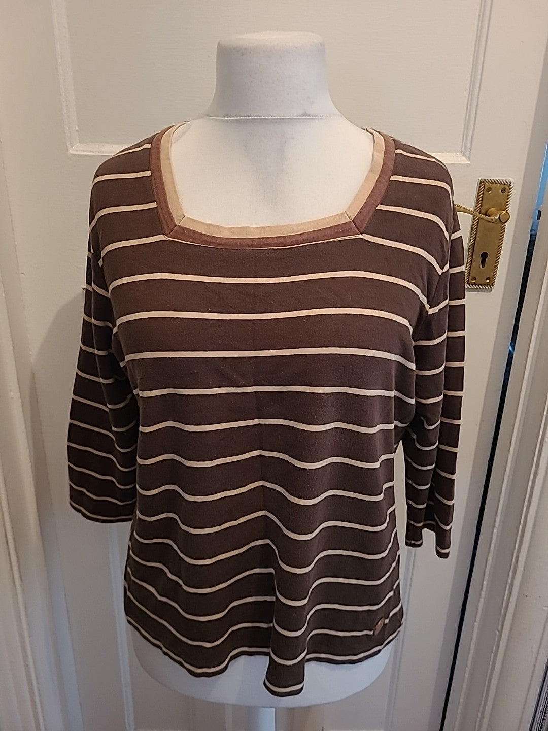 Ladies Dash Size 20 Brown And Beige Striped Tshirt