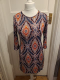 Ladies Peacocks Size 10 Long Sleeve Multi Color Dress