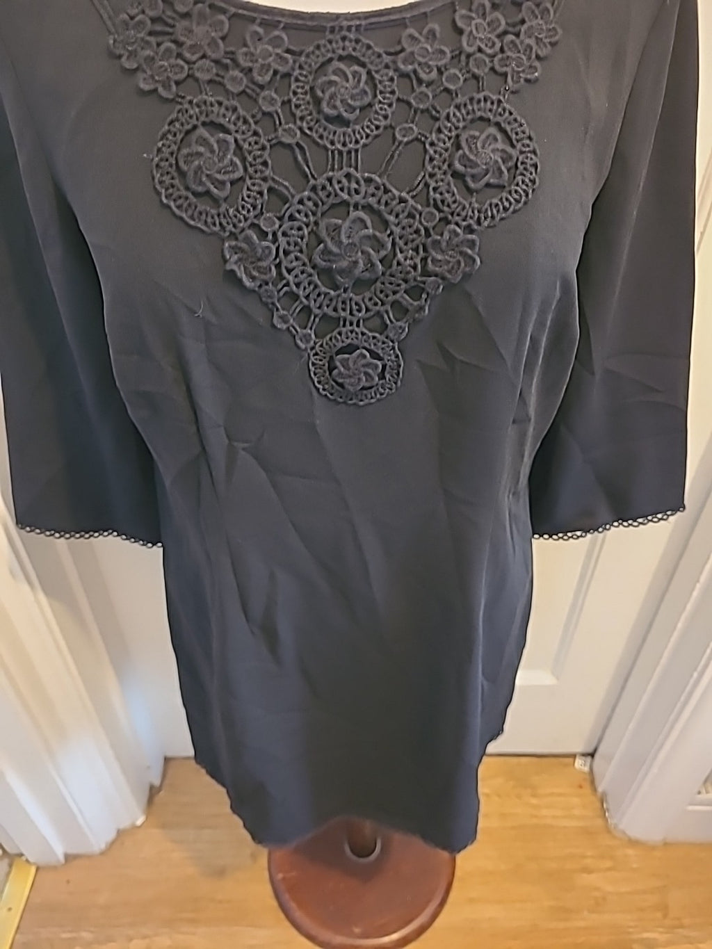 Ladies Tu Size 12 Black Embroidery Neck Mid Sleeved Dress