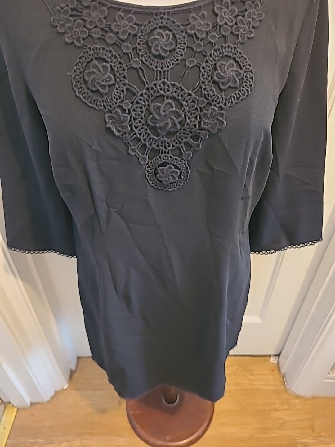 Ladies Tu Size 12 Black Embroidery Neck Mid Sleeved Dress
