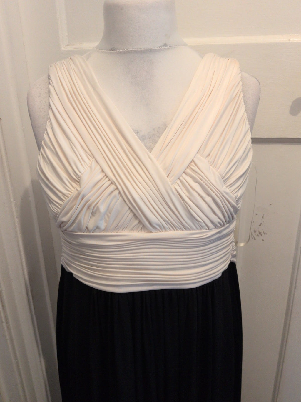 John Lewis 14-16 Cream And Black V Neck Ruffle Sleeveless Long Length Dress