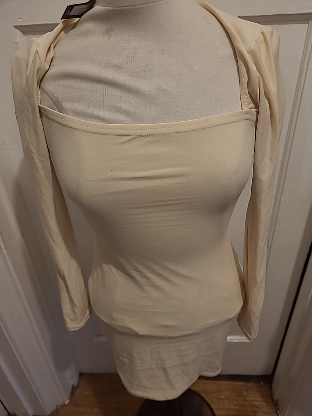 Brand New Ladies Prettylittlething Size 10 Stone Soft Touch Square Neck Bodycon