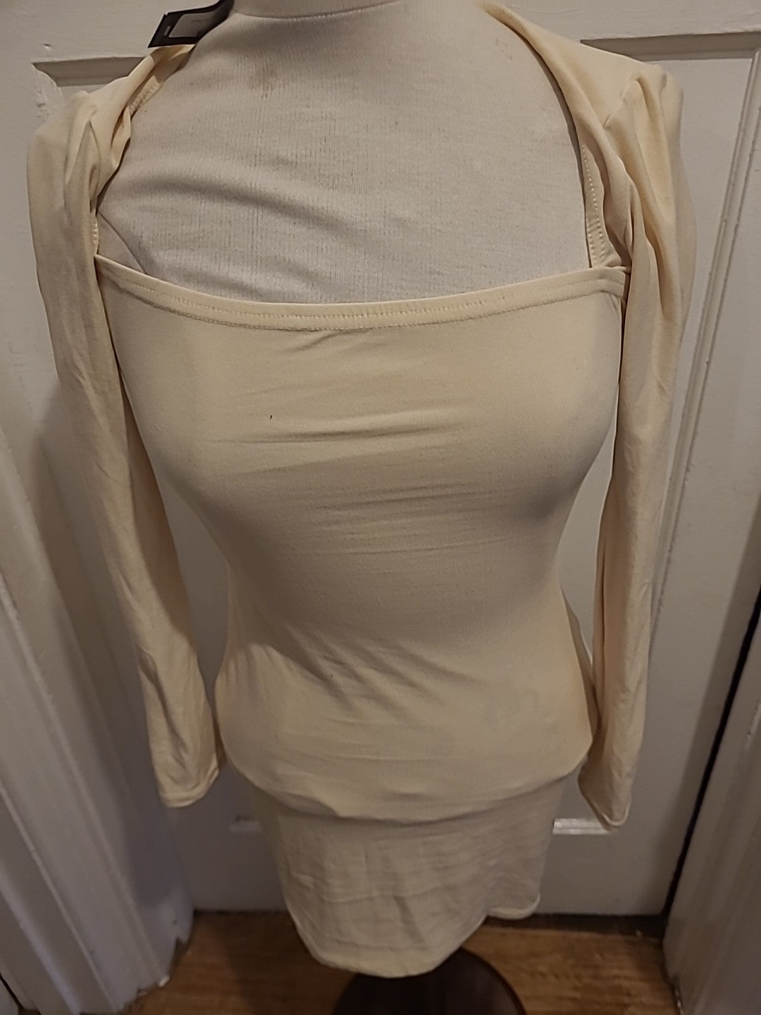 Brand New Ladies Prettylittlething Size 10 Stone Soft Touch Square Neck Bodycon