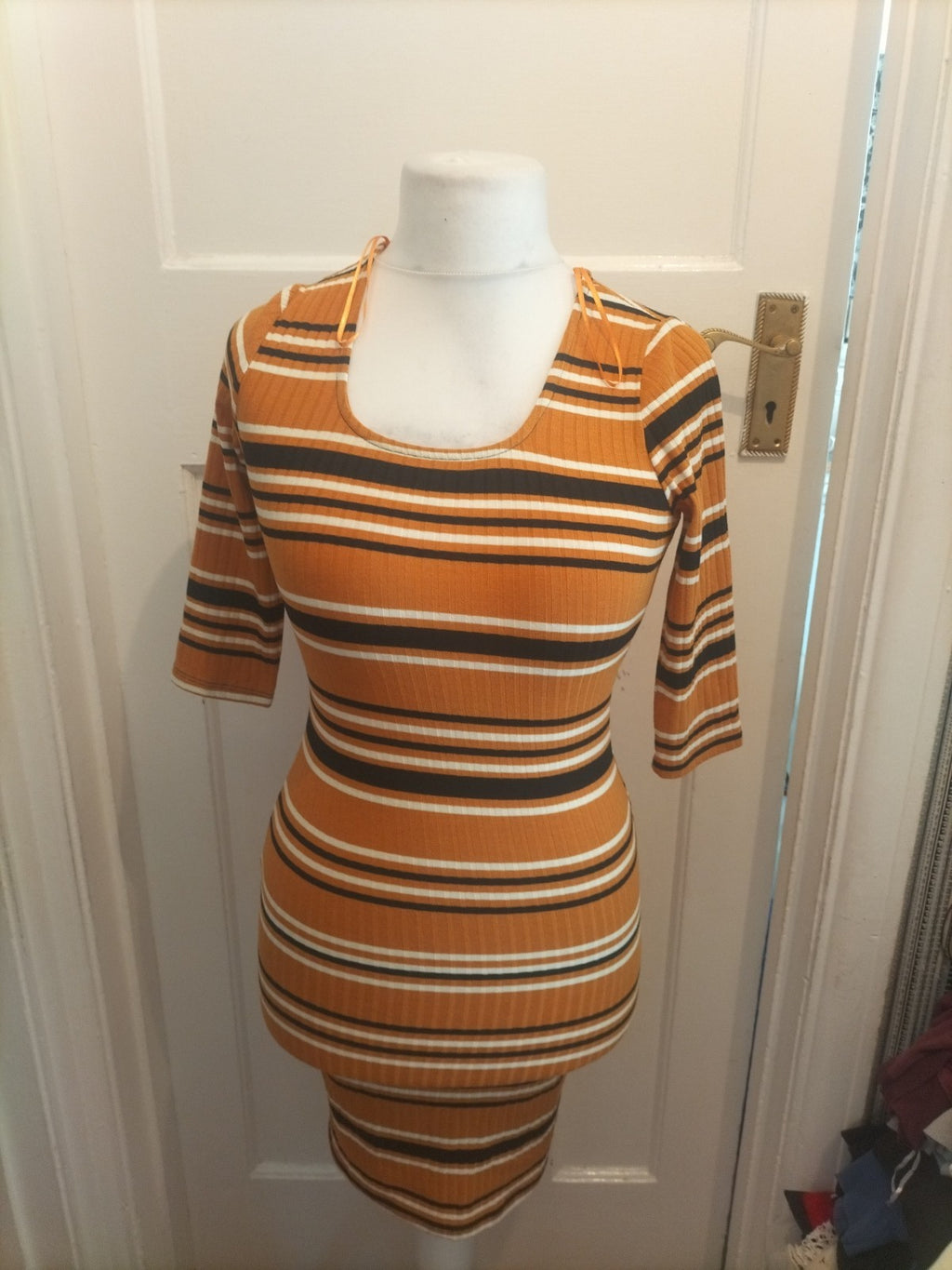 Ladies Primark Size 6 Brand New Mustard Stripe Long Sleeved Dress