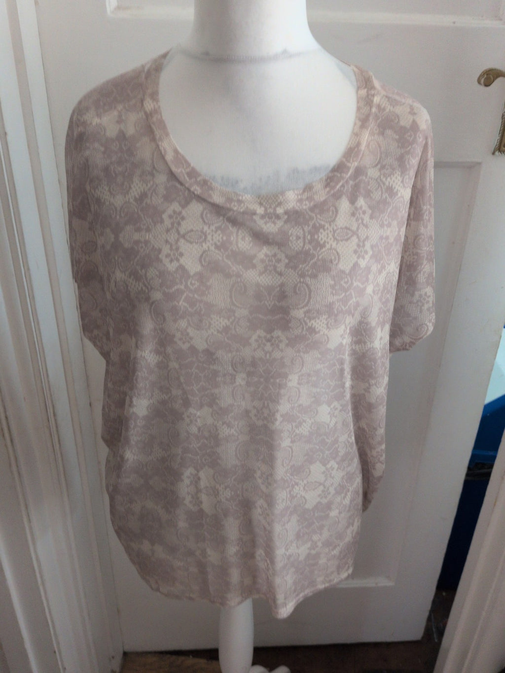 Blue Vanilla Medium Beige Mesh See Through T-shirt Short Sleeve