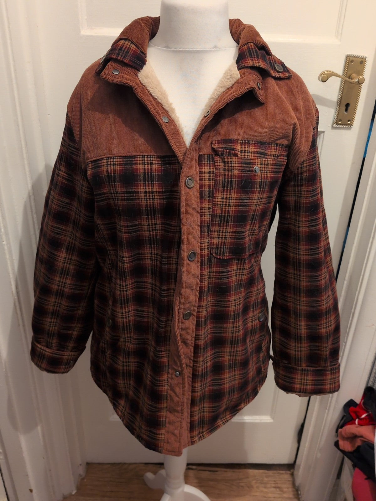 US medium Brown Check Fleece Lined Jacket