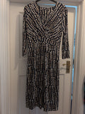 Austin Reed 8 Navy Spotty Long Sleeve V Neck Dress