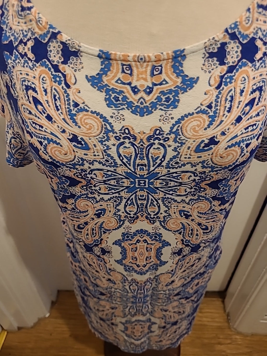 Ladies Marks And Spencer Size 14 Blue Mix Detailed Short Sleeved Dress