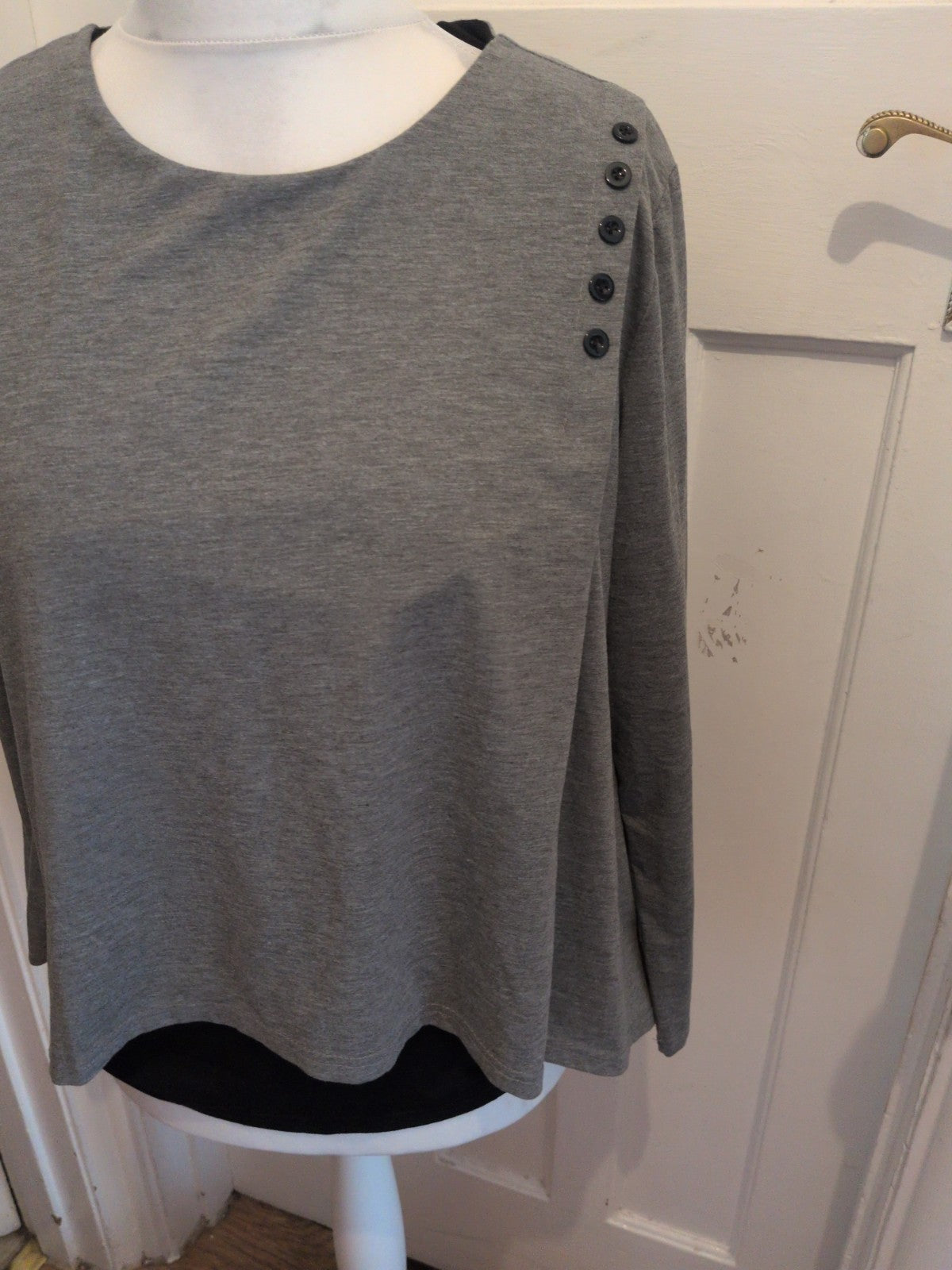 4XL Grey And Black Lined Long Sleeve Blouse