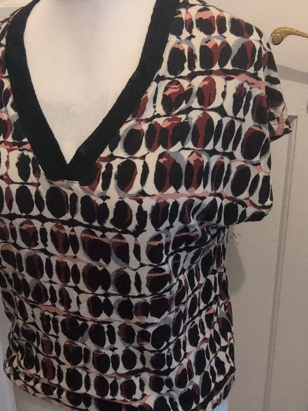 M&S Collection 12 Multicoloured V Neck Short Sleeve Blouse Patterned