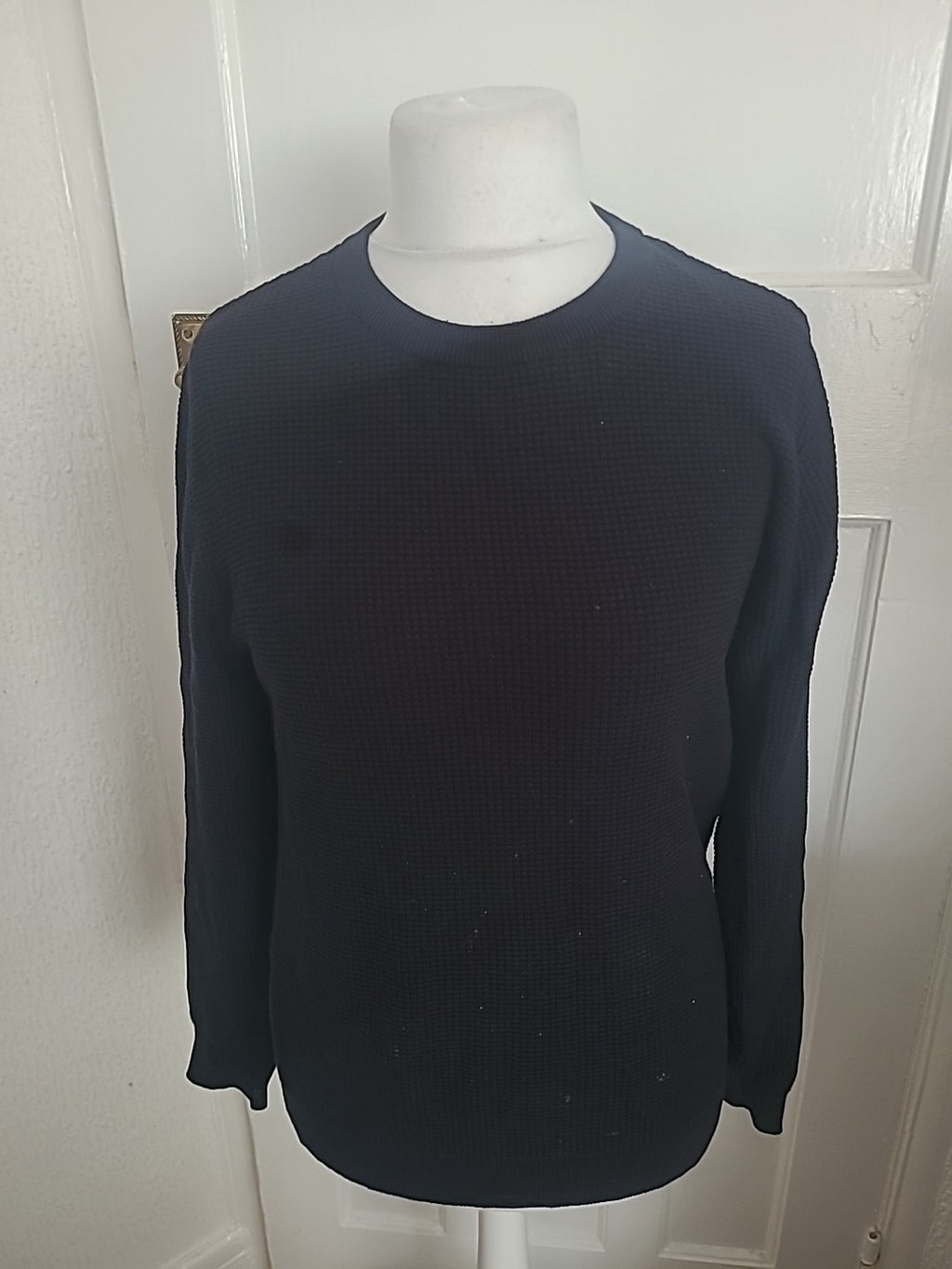 Mens George Size M Dark Navy Textured Long Sleeved Jumper