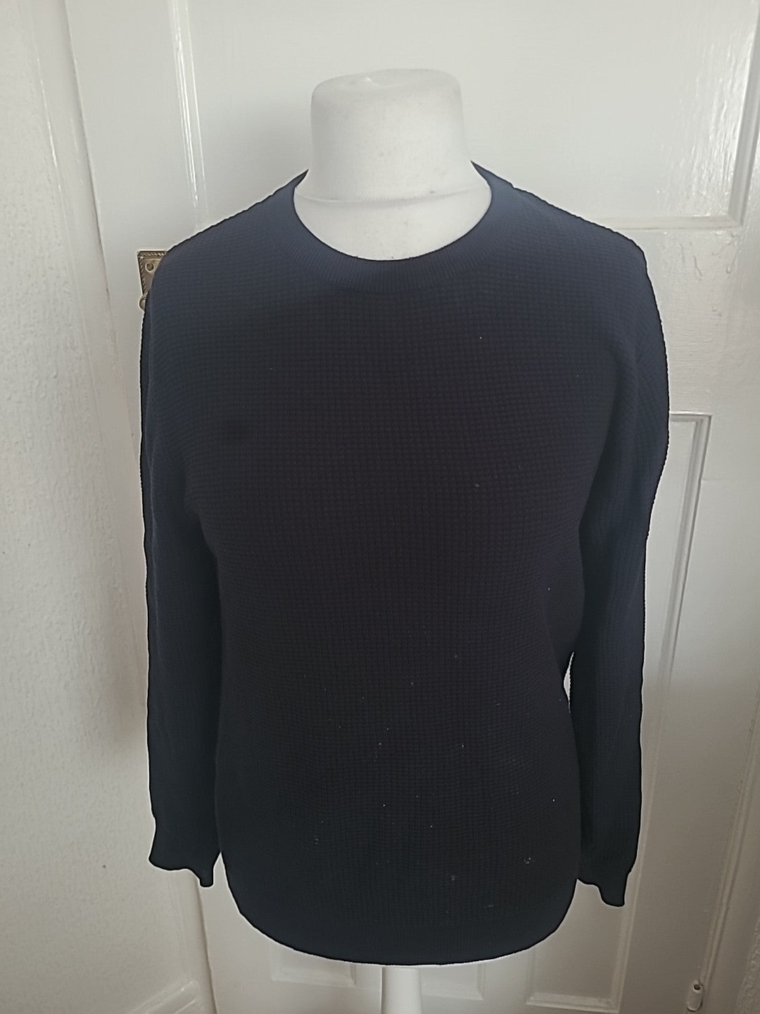 Mens George Size M Dark Navy Textured Long Sleeved Jumper