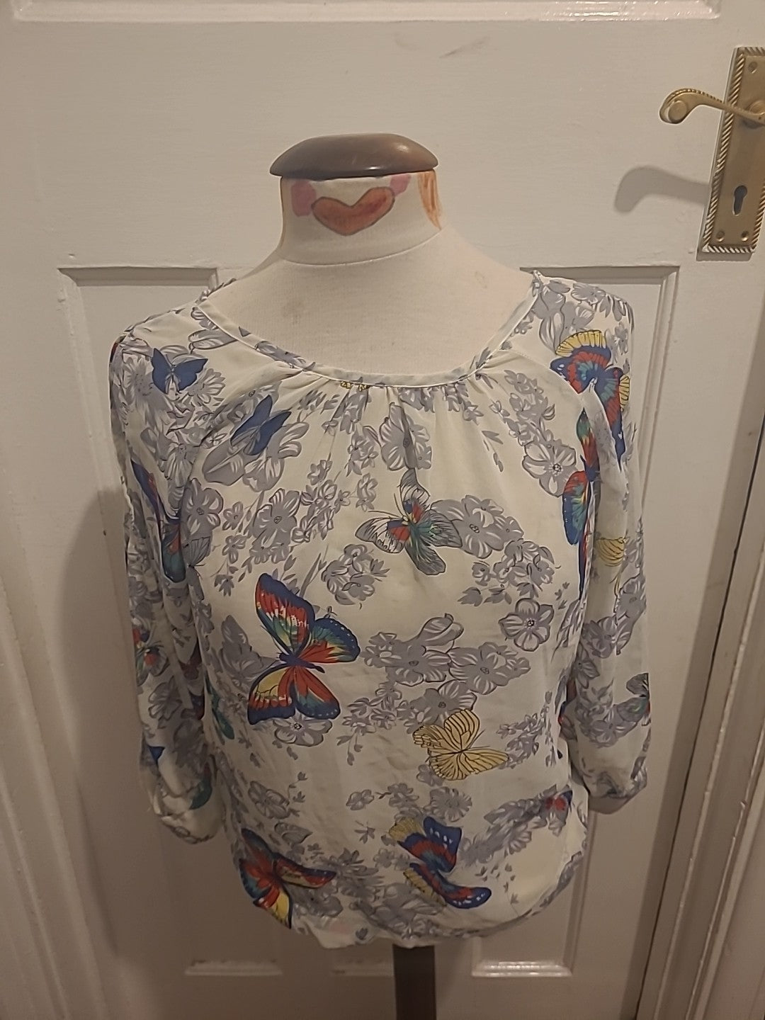 Ladies Glamorous Size 10 Semi See Through Long Sleeved Butterfly Blouse
