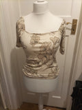 Ladies Roman Size 12 Pale Beige Floral Short Sleeved Blouse