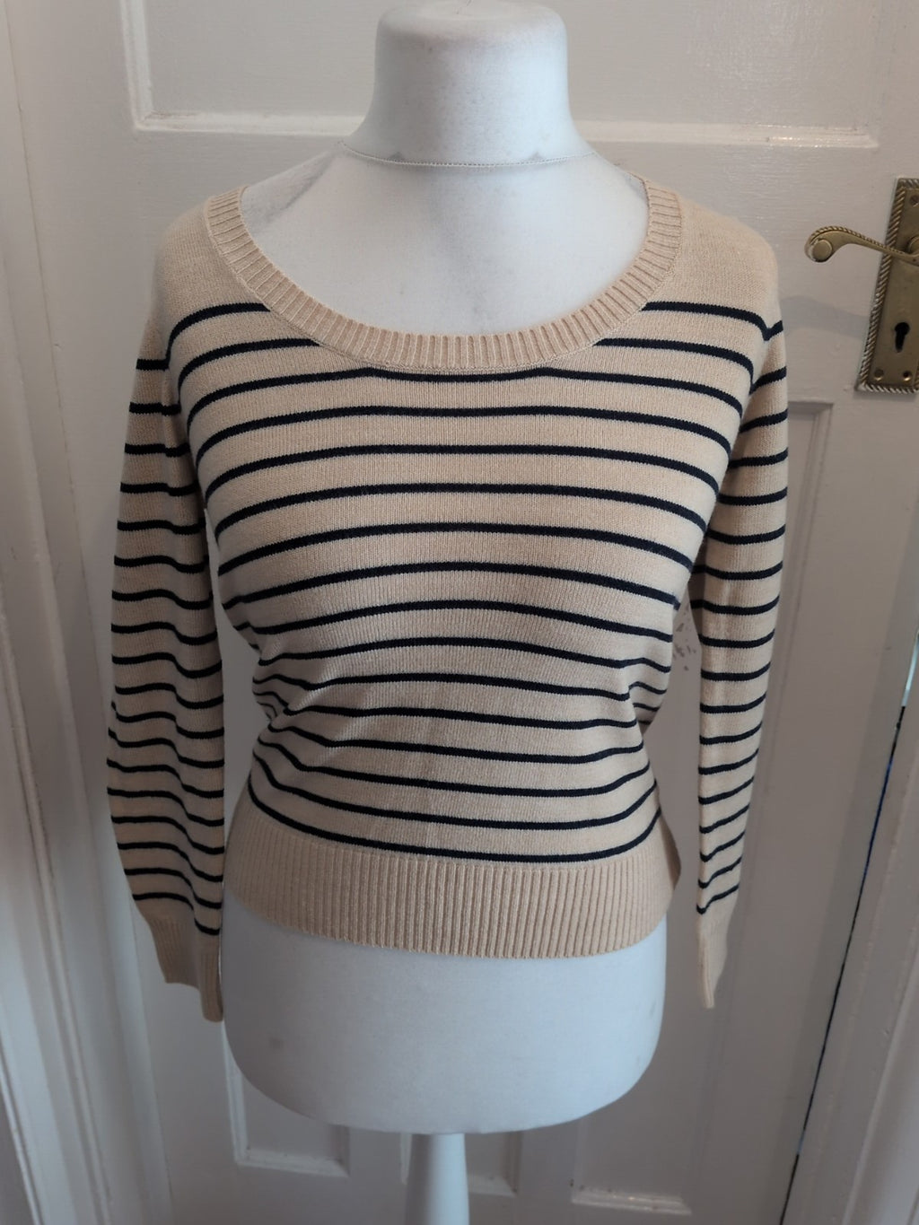 Papaya Weekend 8 Beige And Navy Stripe Long Sleeve Jumper