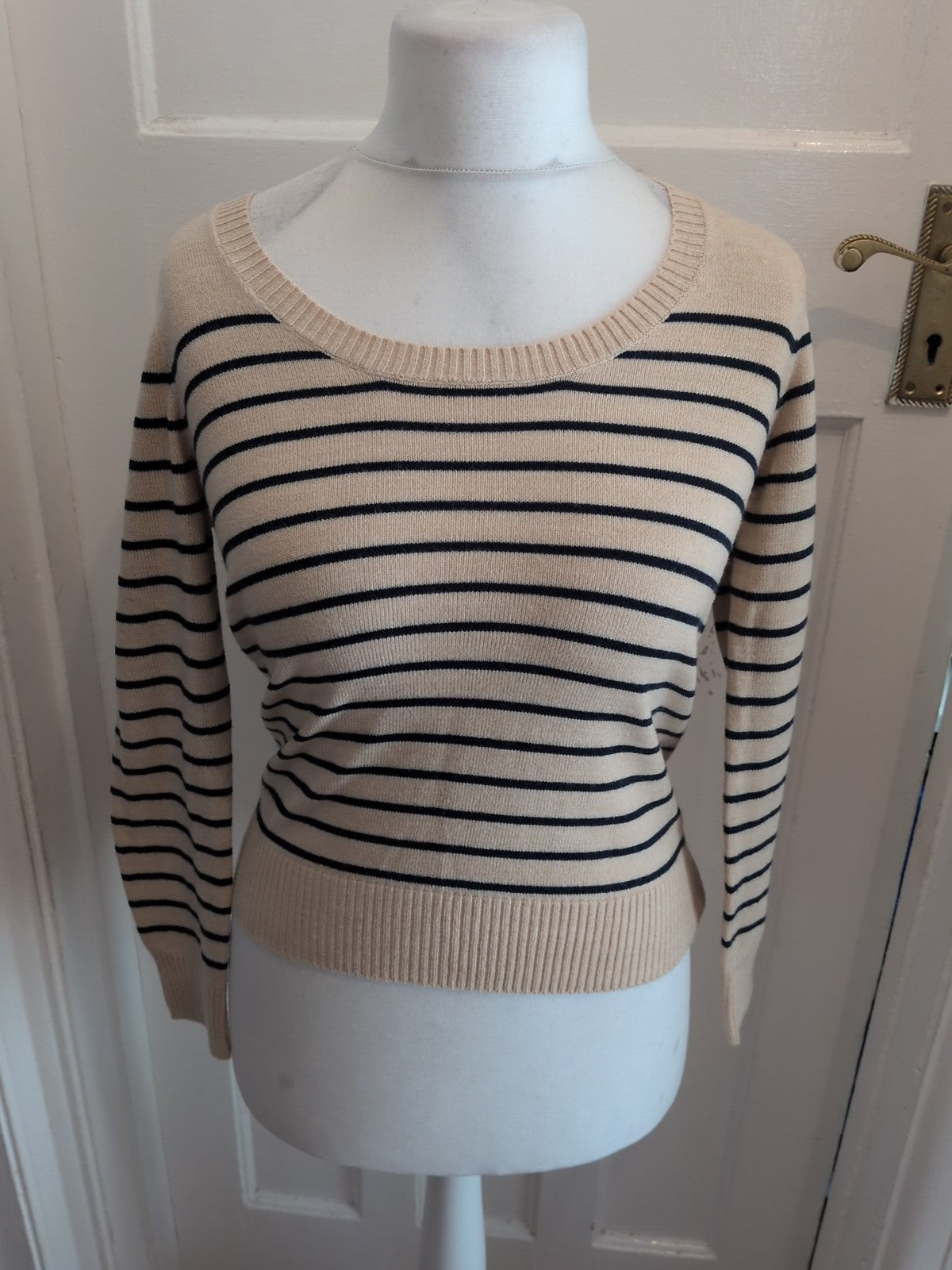 Papaya Weekend 8 Beige And Navy Stripe Long Sleeve Jumper