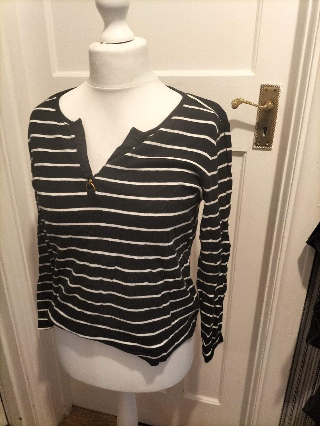 Ladies RALPH LAUREN black/white L/S Top Size Large