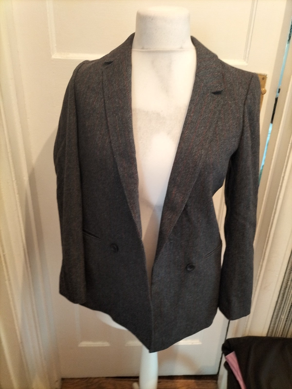 Mens Cashmere Size 38" Grey Stipe Lined Suit Jacket