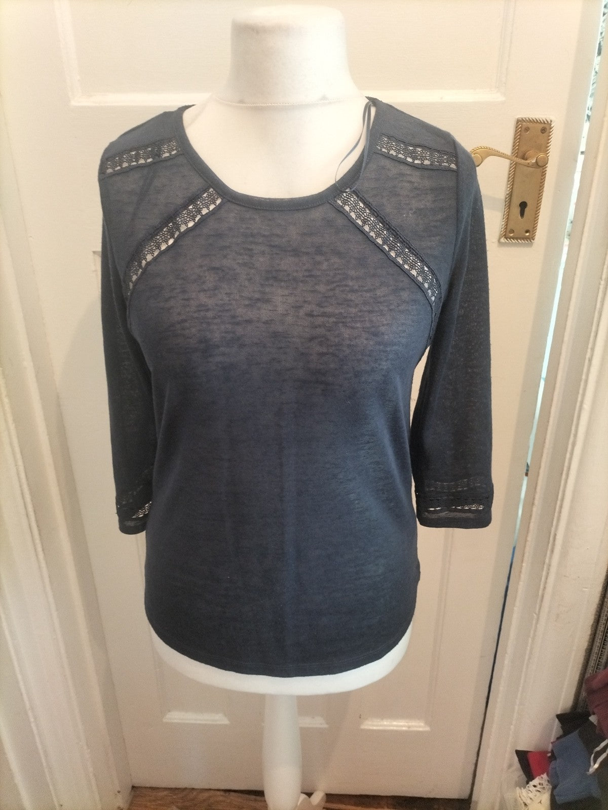 F&F 10 Navy Long Sleeved Pattern On Front Blouse