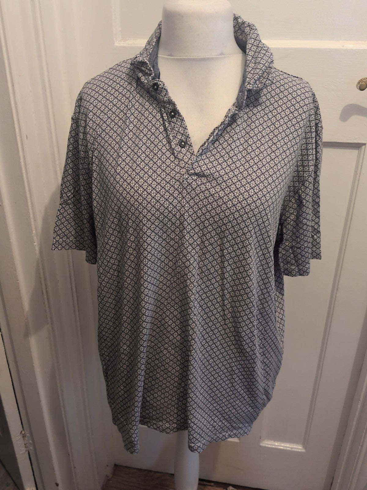 Next 2XL Slim Fit Navy And White Pattern Short Sleeved Polo