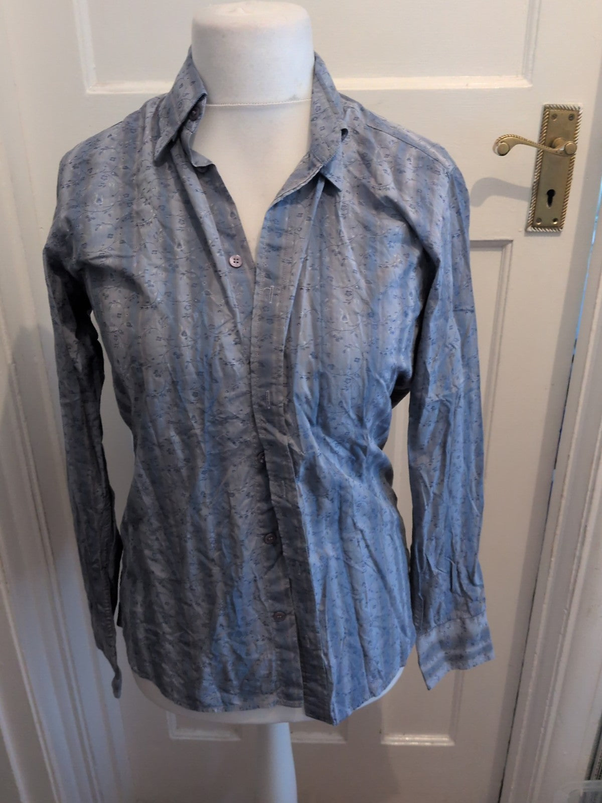 Ted Baker Size 2 Blue Floral Shirt Long Sleeve