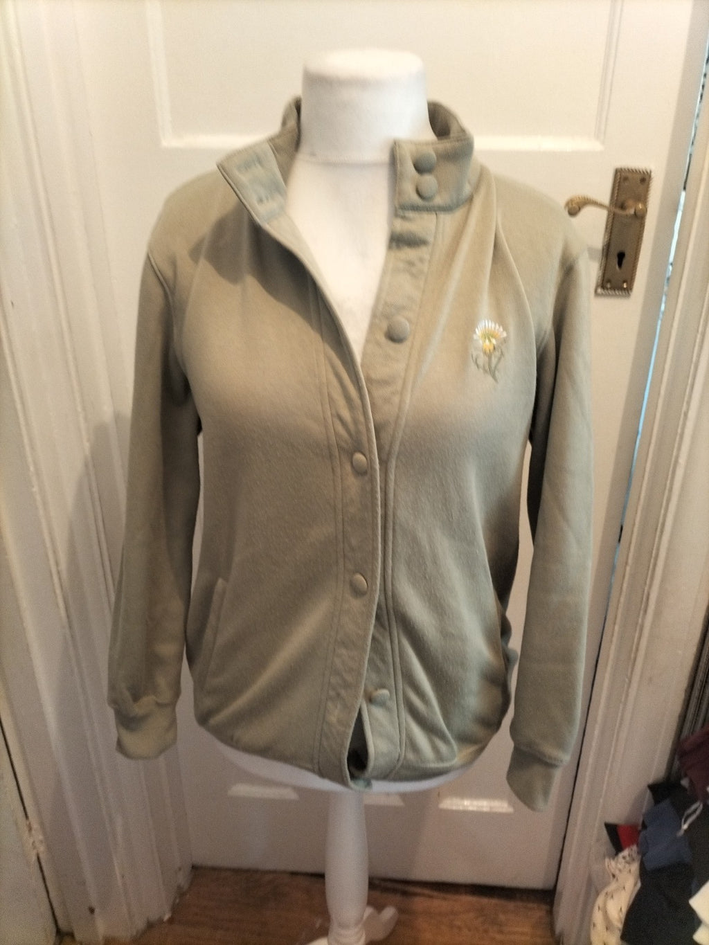 Ladies Damart Size 10/12 Green Buttoned Cardigan Bobbling