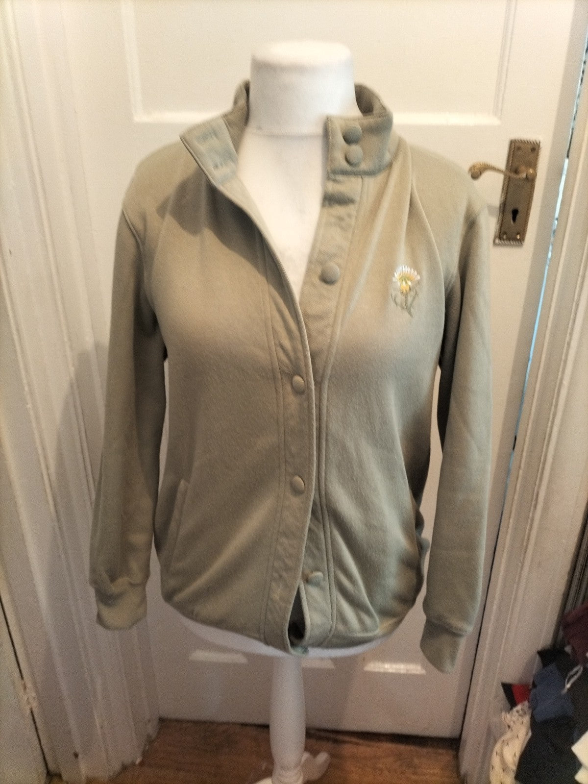 Ladies Damart Size 10/12 Green Buttoned Cardigan Bobbling