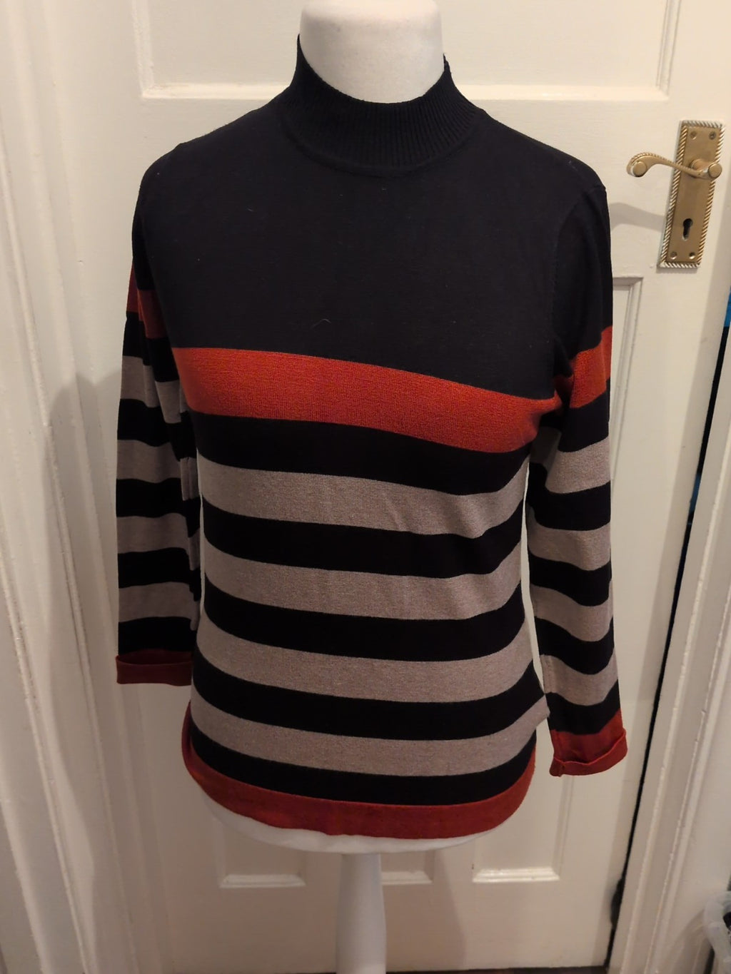 First Avenue Small Multi Stripe High Neck Jumper