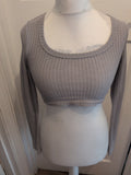 Ladies Small Grey Crop Long Sleeve T-shirt