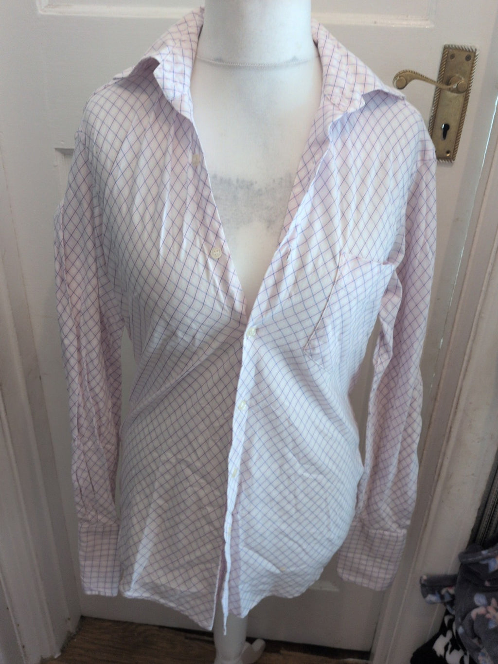 Classic Menswear Medium Light Purple And Navy Check Shirt Long Sleeve