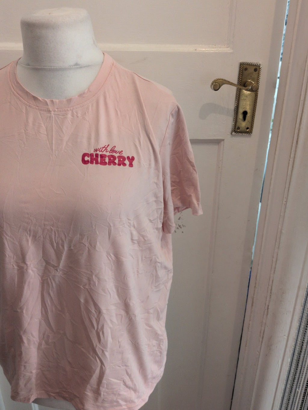 Large Pink And Red With Love Cherry Short Sleeve T-shirt