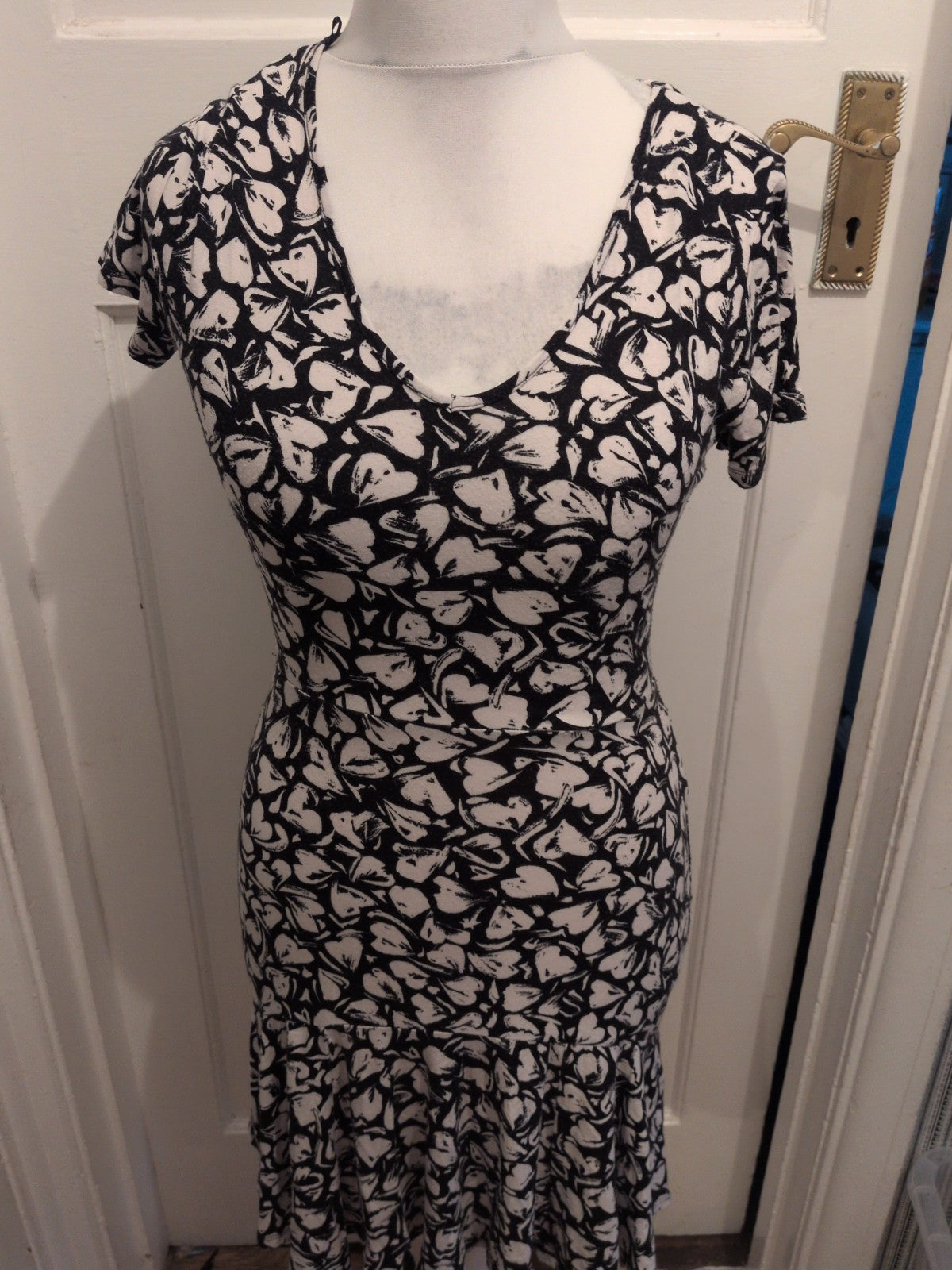 Next 6 Black And White Short Sleeve Fit And Flare Dress