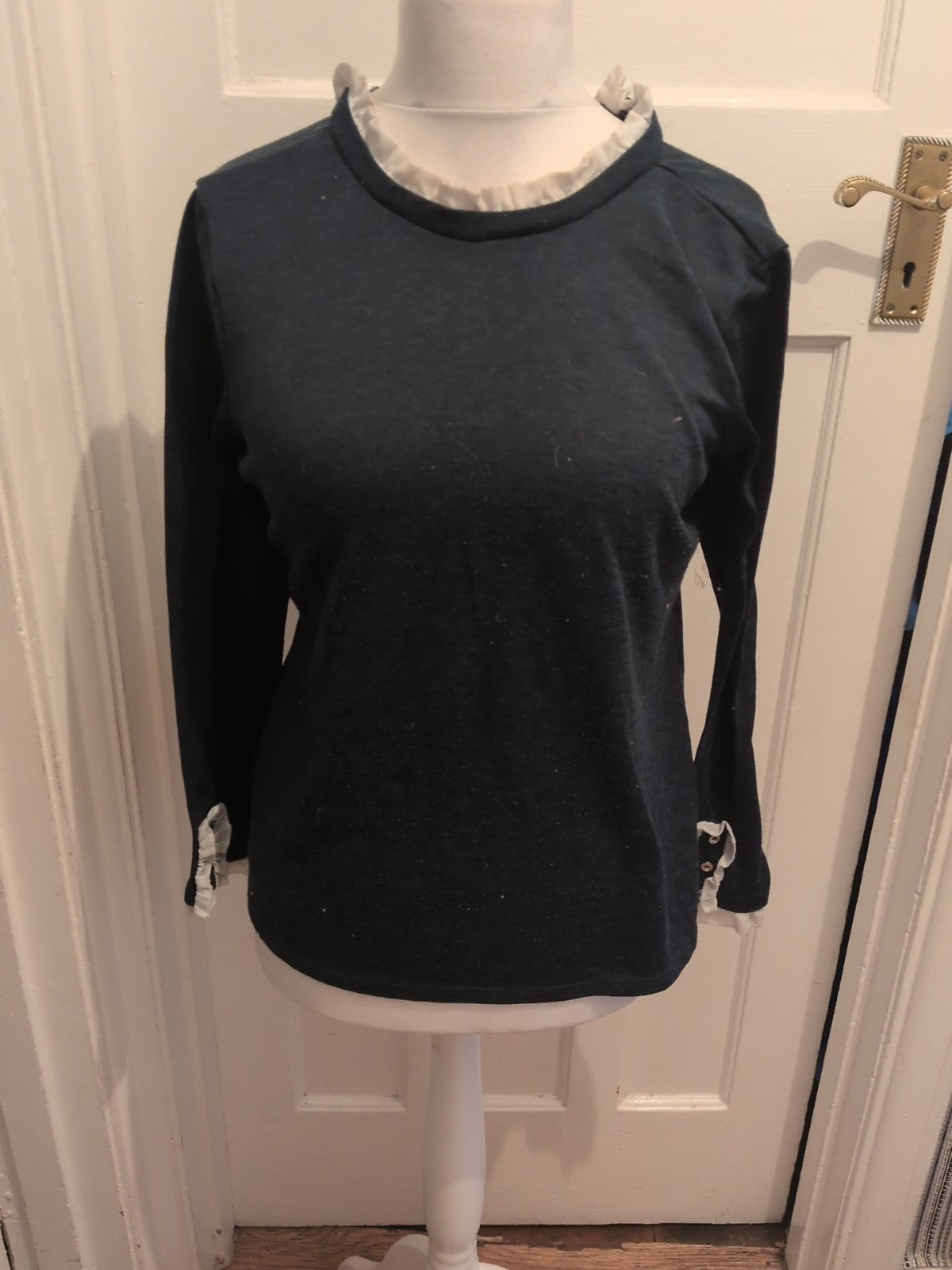 Dorothy Perkins 12 Dark Teal Long Sleeve With White Collar Blouse