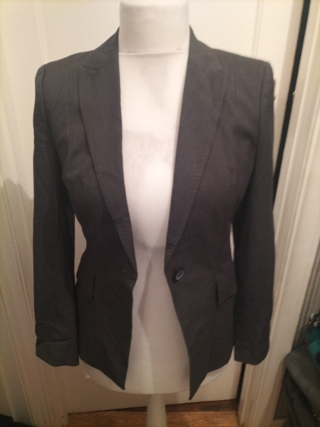 Ladies Marks And Spencer Size 8 Grey Lined Padded Blazer