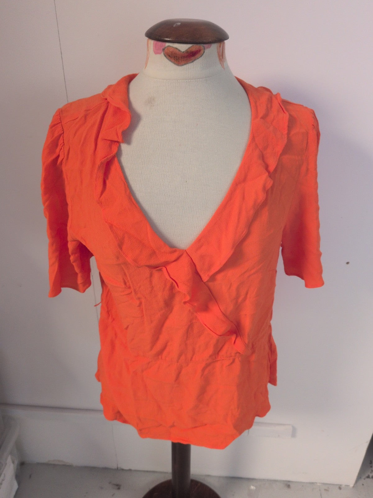 M&S 14 Orange Short Sleeve V Neck Blouse
