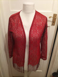 Small Burgundy Red Lace Tasseled Cardigan