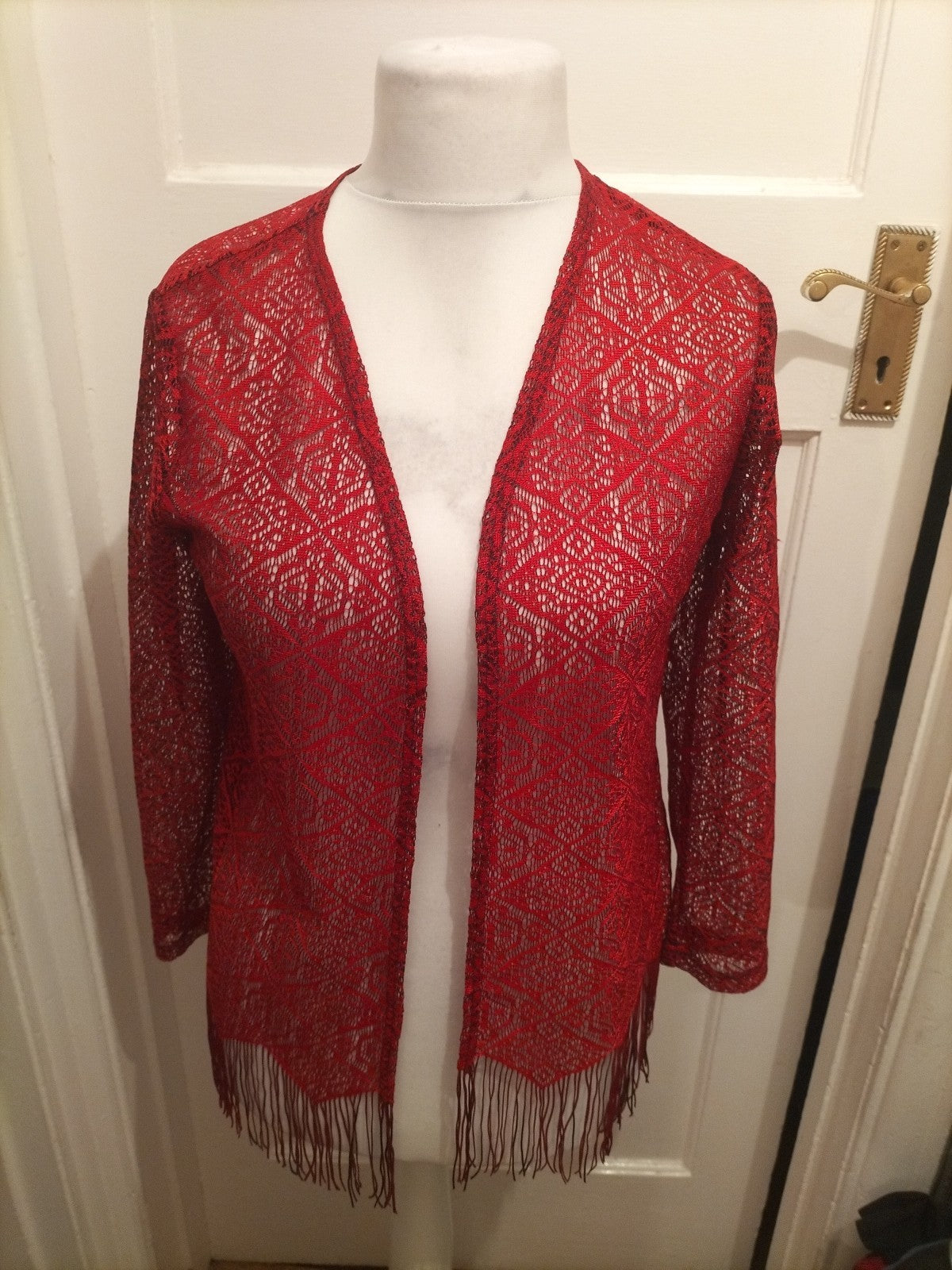 Small Burgundy Red Lace Tasseled Cardigan