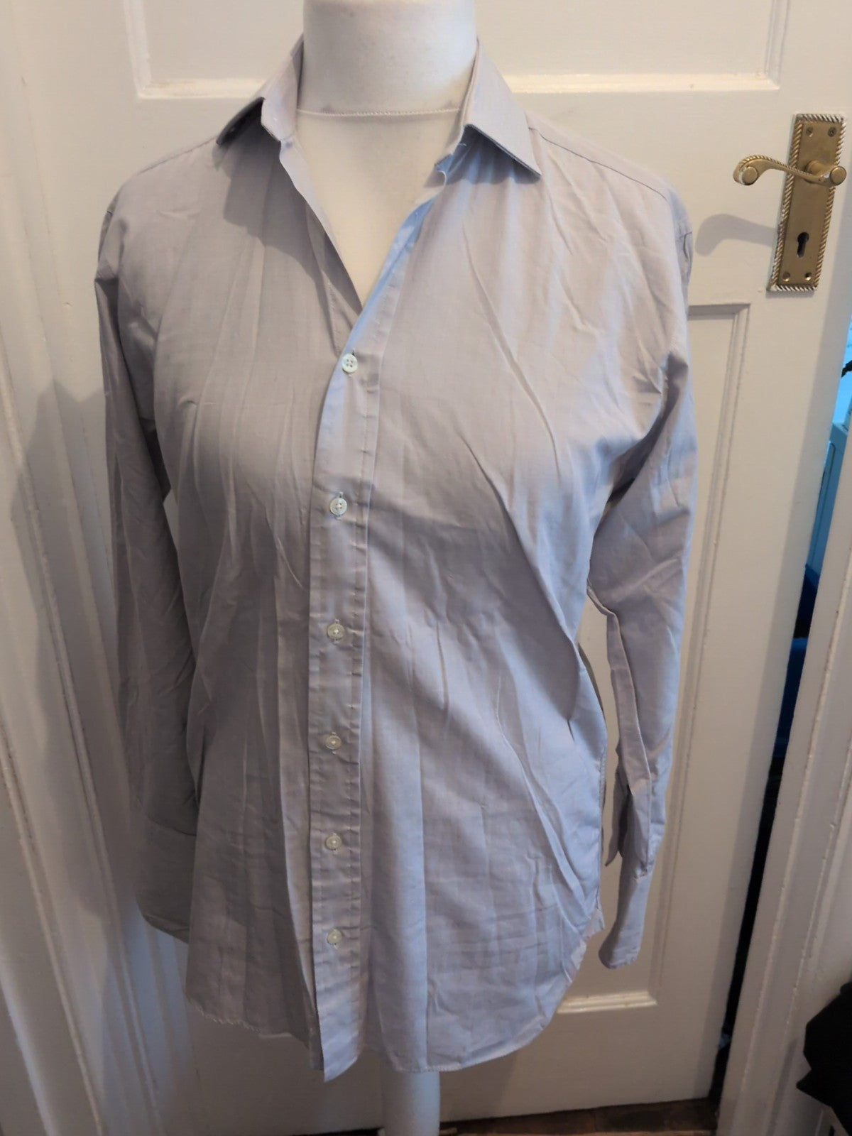 Marks And Spencer Sartorial 14.5 Pale Grey Stone Long Sleeve Shirt Two Fold Yarn