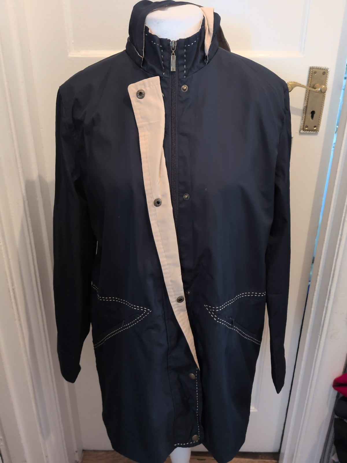 Mens Jumper Size Large Navy Lined Longer Length Full Zip Jacket