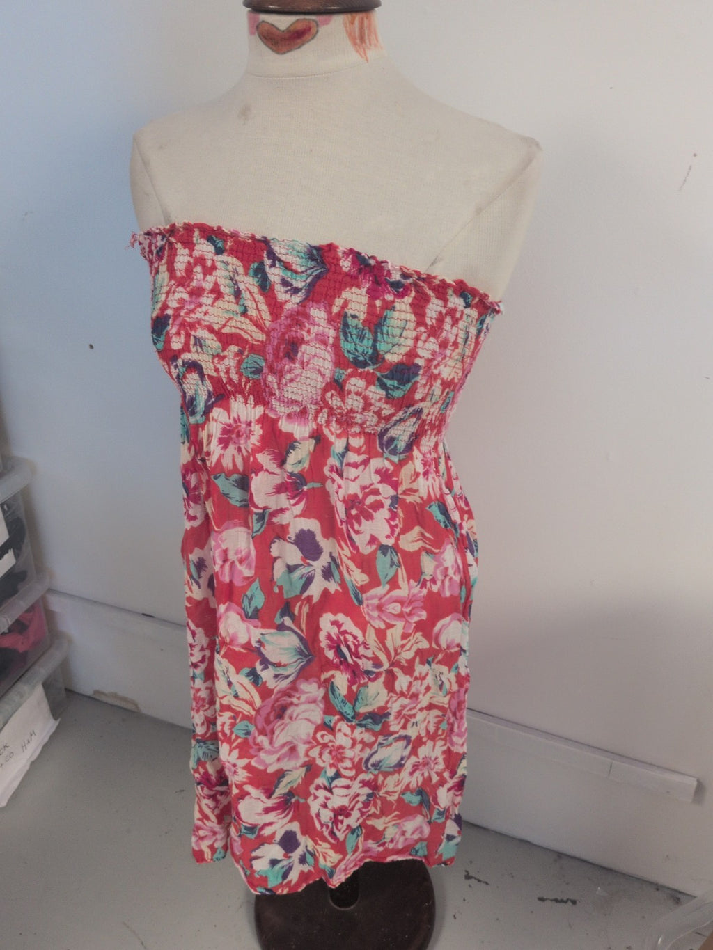 S/M Bubblehem Red Floral Sleeveless Strapless Dress