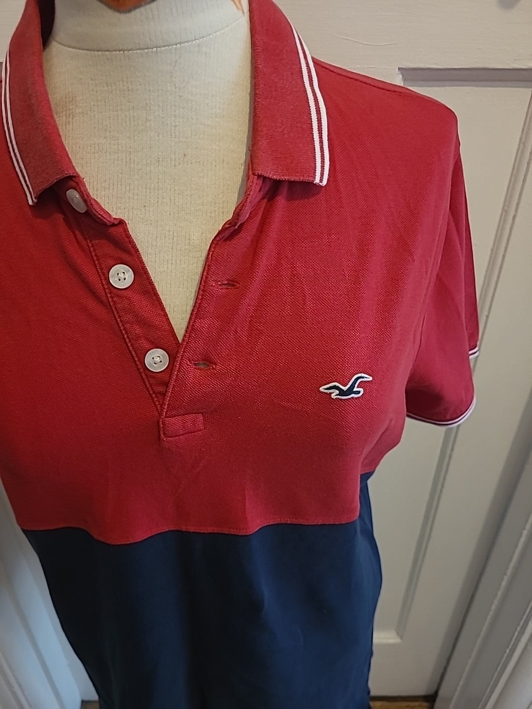 Mens Hollister Size Medium Epic Flex Stretch Red Navy Polo