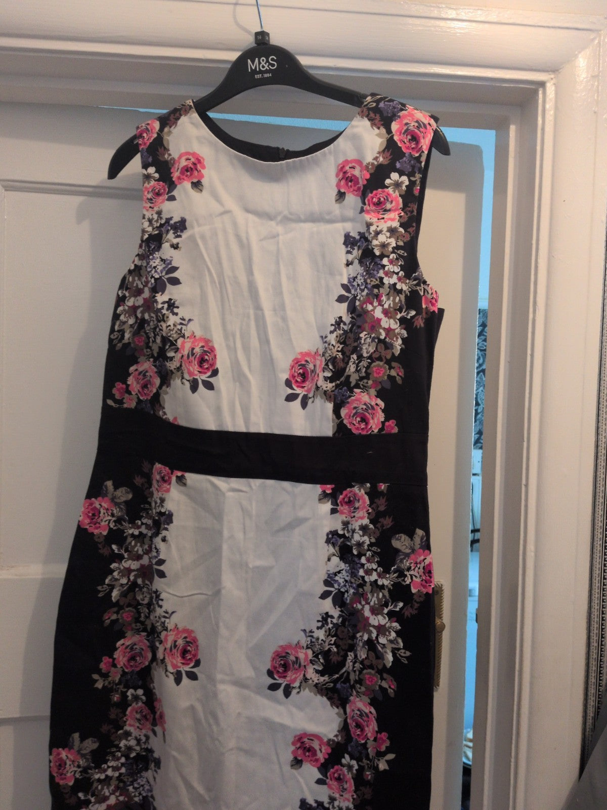 BHS 14 Black Pink White And Purple Sleeveless Dress