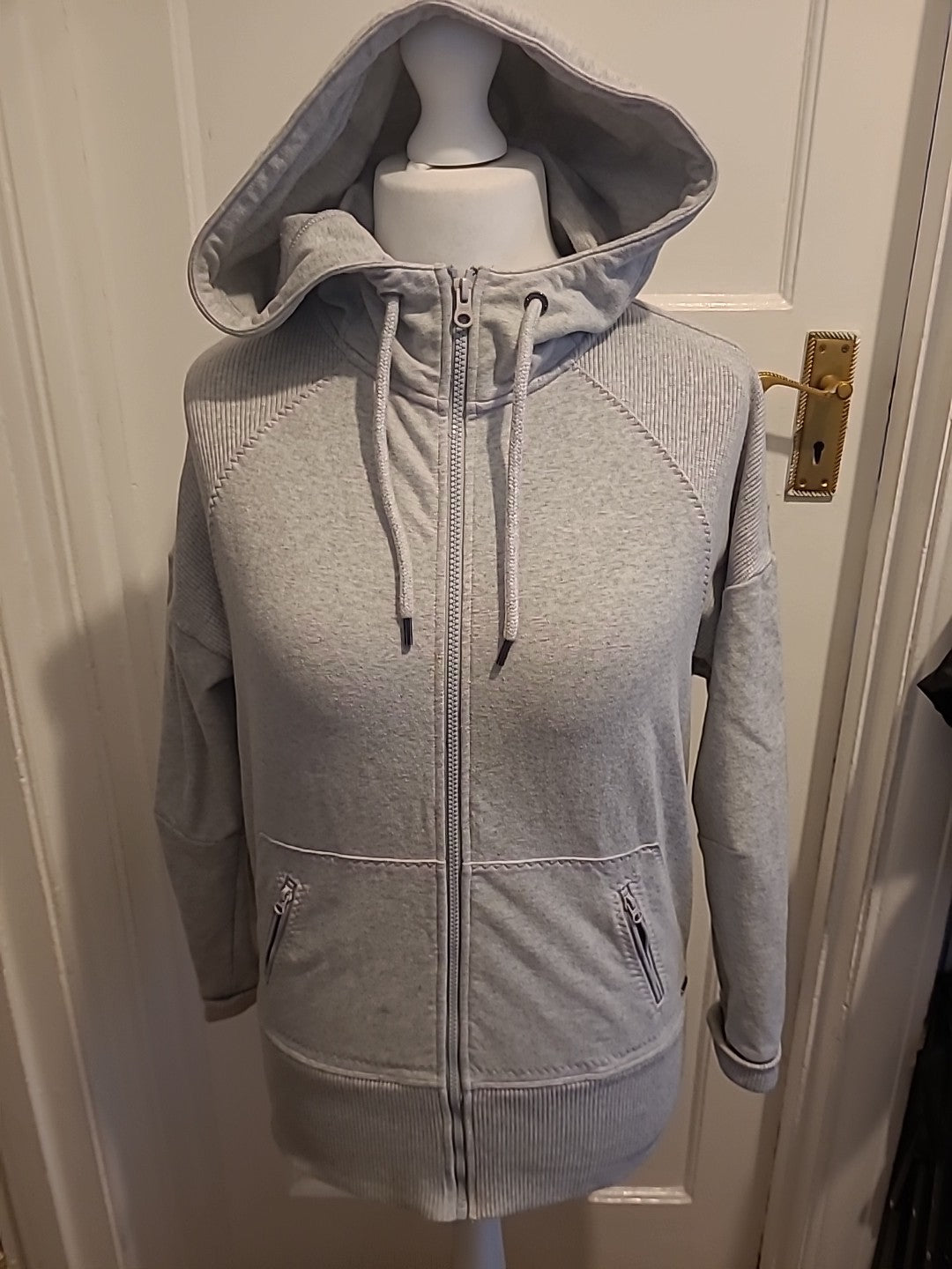 Ladies Medium Grey Ribbed Zipper Jacket