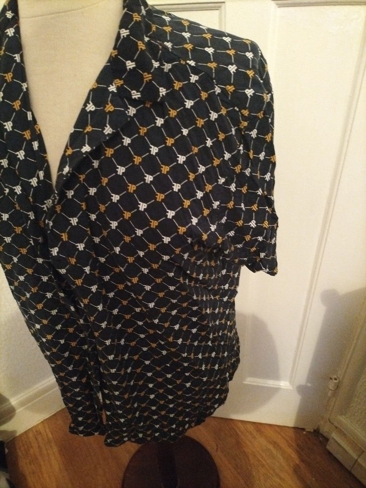 Mens Primark Size Small Regular Fit Navy/White/Mustard Short Sleeved Shirt