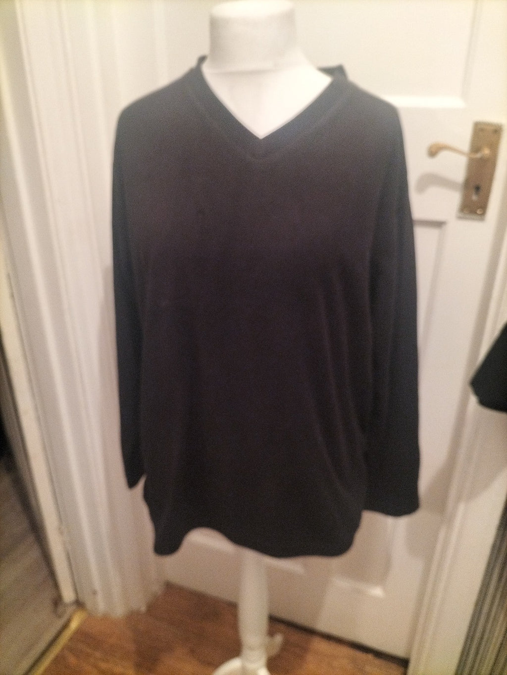 Mens George Size L Black V Neck Long Sleeved Pyjama Top