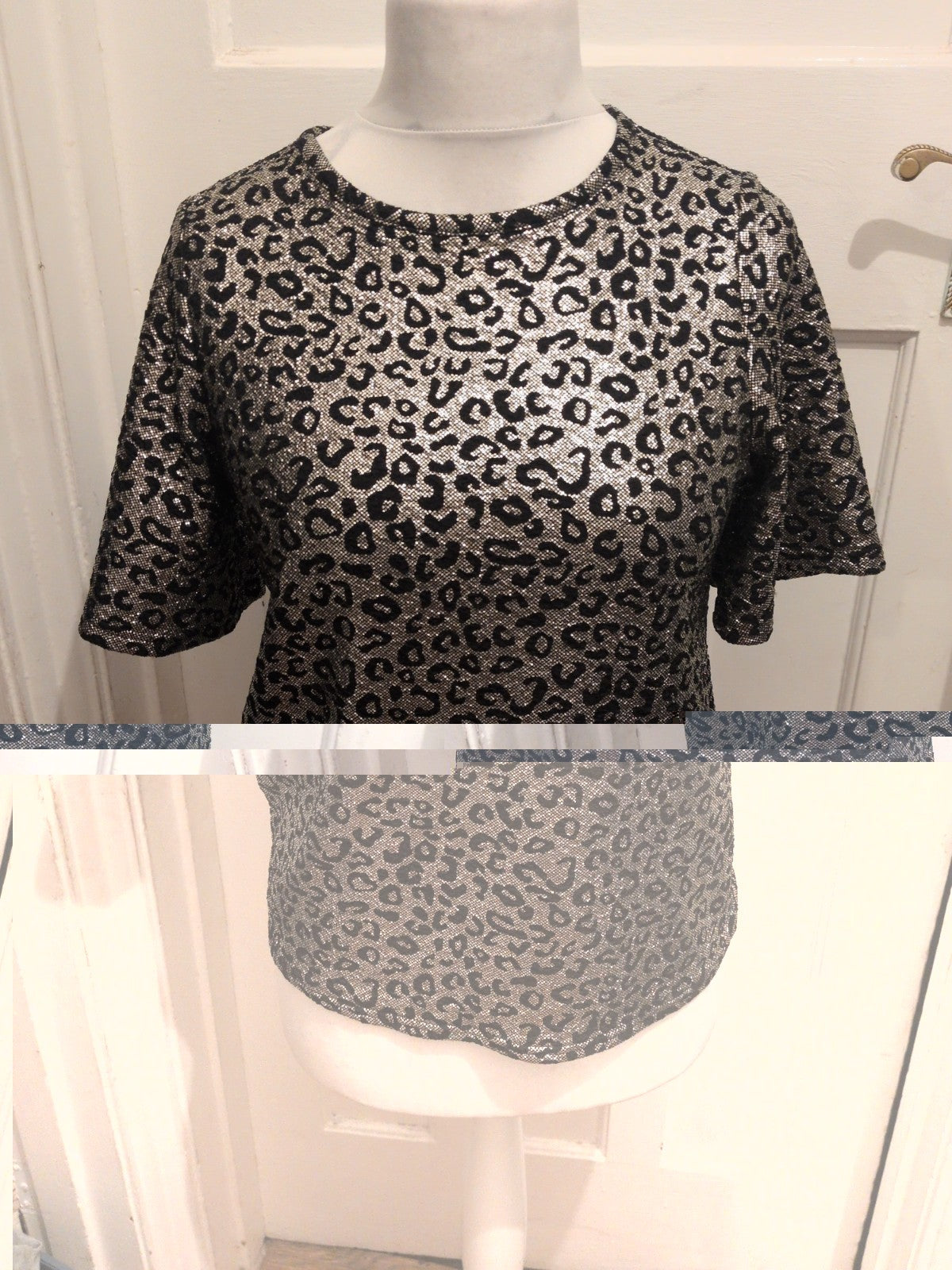 Ladies Papaya Size 10 Silver Leopard Print Short Sleeve T-shirt
