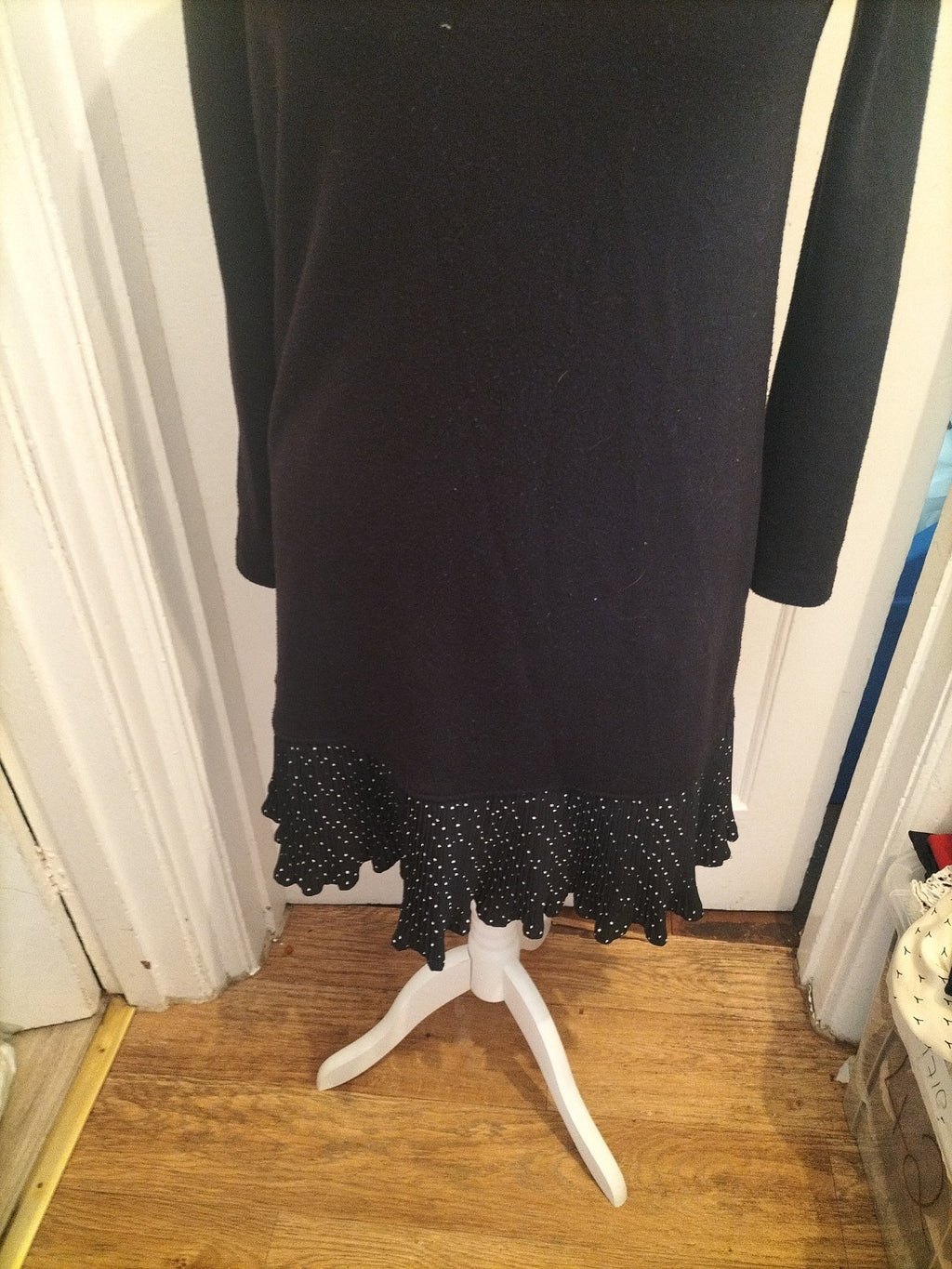 Tu Woman 12 Black Long Sleeved Long Length Dress With Polkadot Hem